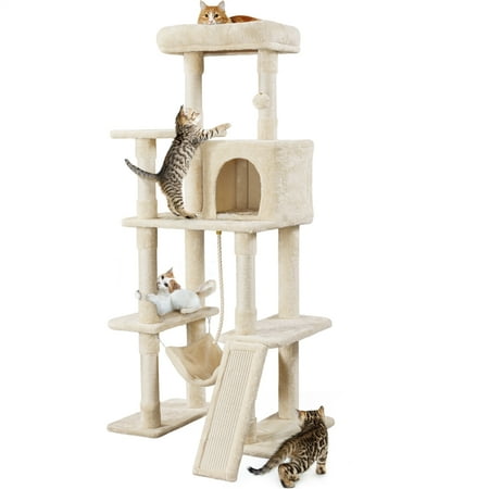 Alden Design 63?H Cat Tree Large Hammock Scratching Posts Cat Tower Indoor Cats Multilevel Plush Cat Tree