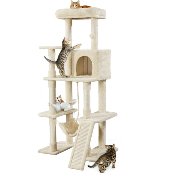 Alden Design 63″H Cat Tree Large Hammock Scratching Posts Cat Tower Indoor Cats Multilevel Plush Cat Tree