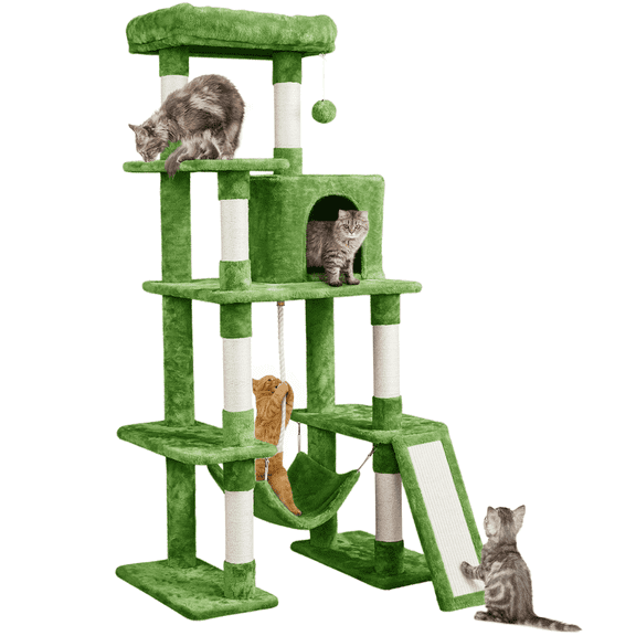 Alden Design 63″H Cat Tree Scratching Posts Cat Tower for Kittens Indoor, Green