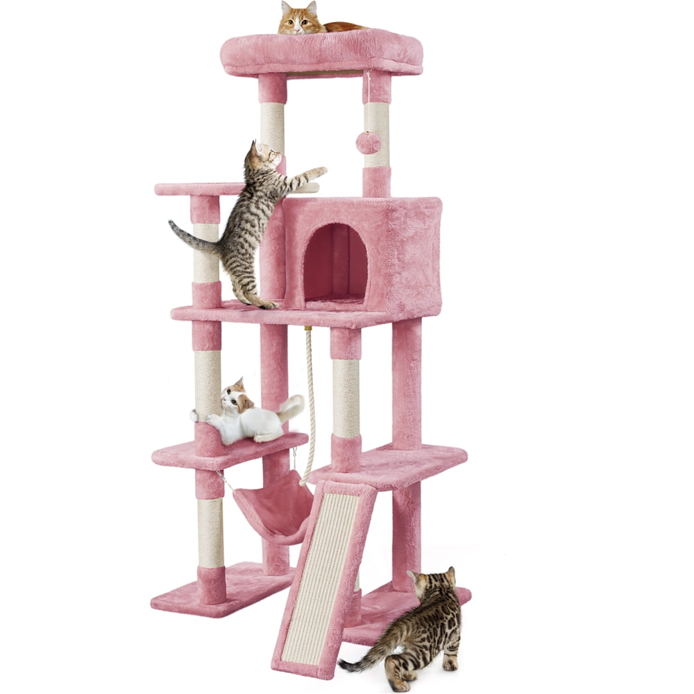 Alden Design 63" H Cat Tree Tower with Hammock and Scratching Posts, Pink