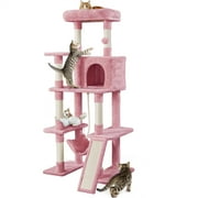 Alden Design 63" H Cat Tree Tower with Hammock and Scratching Posts, Pink