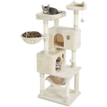 Alden Design 64.5"H Multi-level Cat Tree Tower with Condos and Perches, Beige