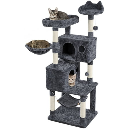 Alden Design 64.5"H Multi-level Cat Tree Tower with Condos and Perches, Dark Gray