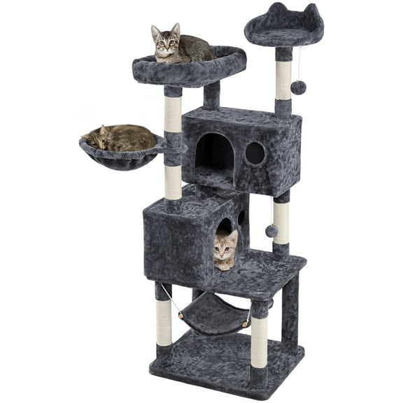 Alden Design 64.5"H Multi-level Cat Tree Tower with Condos and Perches, Dark Gray