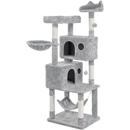 Alden Design 64.5"H Multi-level Cat Tree Tower with Condos and Perches, Light Gray