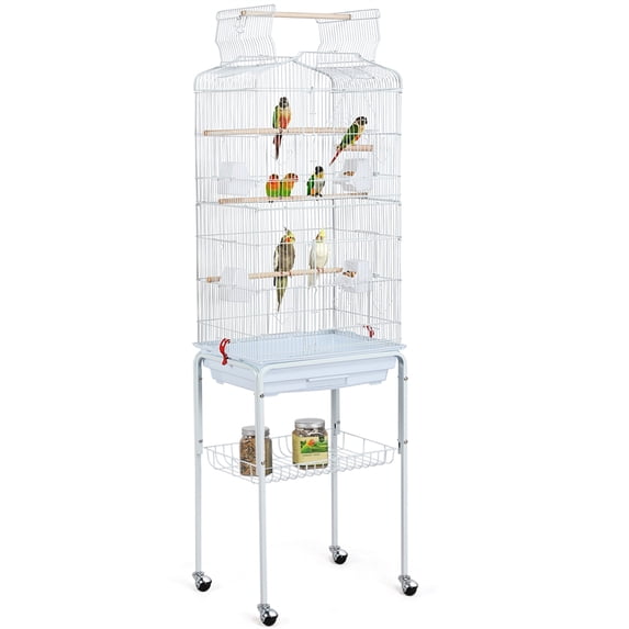 Alden Design 64" Large Rolling Metal Bird Cage with Open Top, White