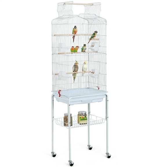 Alden Design 64" Large Rolling Metal Bird Cage with Open Top, White