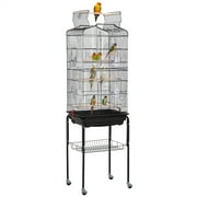Alden Design 64 Open Top Metal Bird Cage with Detachable Rolling Stand, Black
