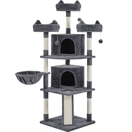 Alden Design 68.5"H Large Multilevel Cat Tree Tower with Condos and Perches, Dark Gray