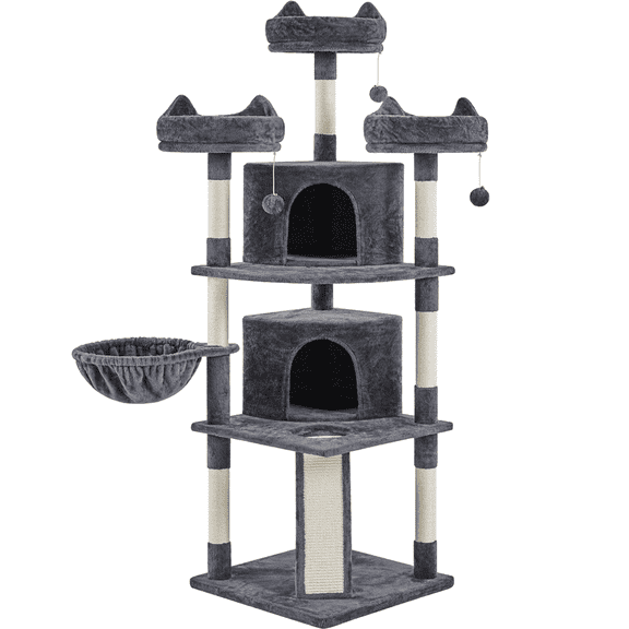 Alden Design 68.5"H Large Multilevel Cat Tree Tower with Condos and Perches, Dark Gray