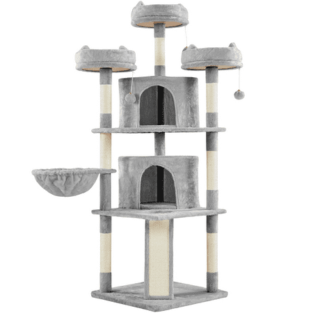 Alden Design 68.5"H Large Multilevel Cat Tree Tower with Condos and Perches, Light Gray
