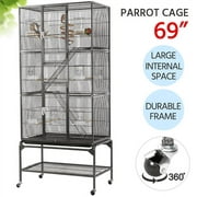 Alden Design 69" H Rolling Extra Large Metal Bird Cage with Detachable Stand for Parrots, Black