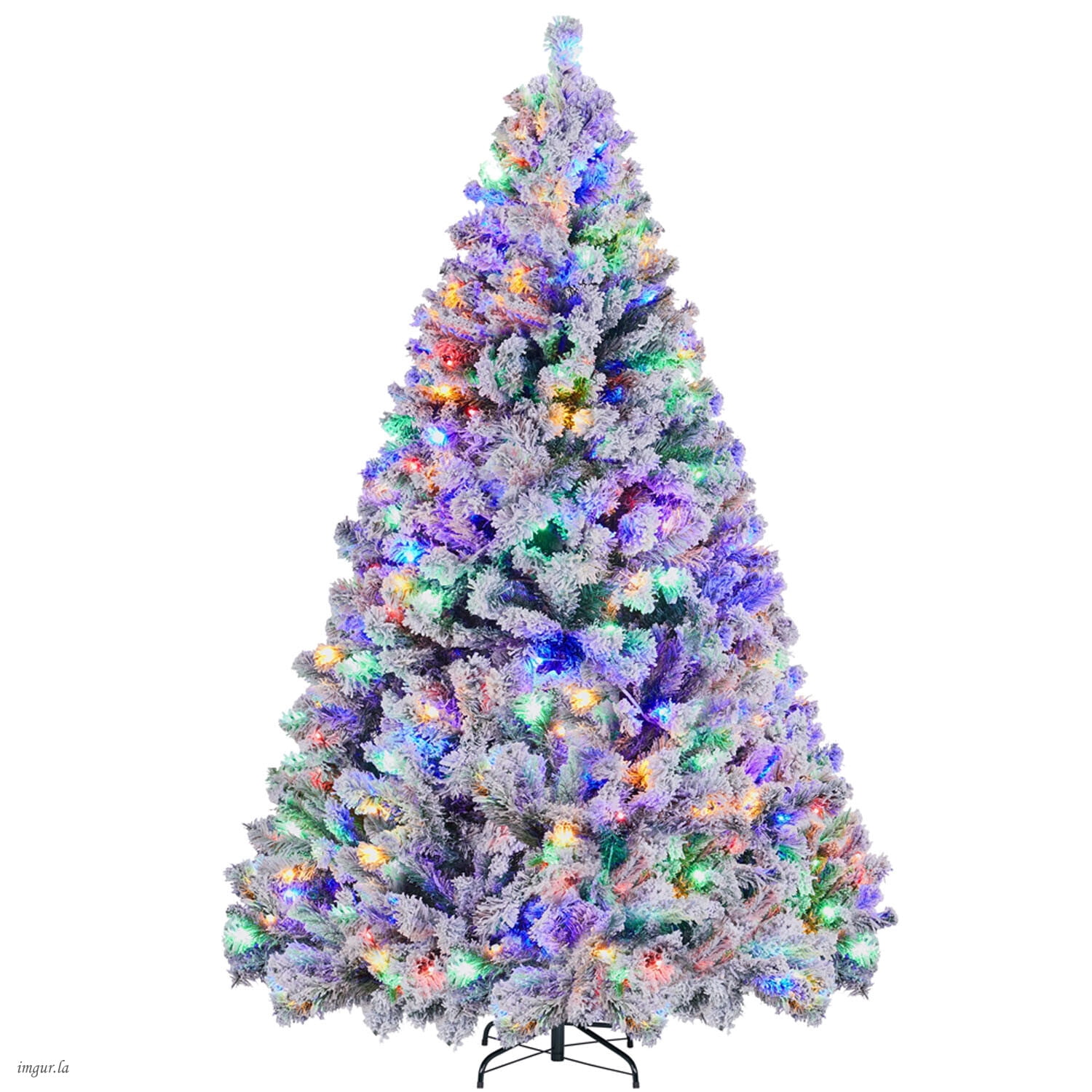Alden Design 6FT Artificial Hinged Fir Pre-lit Flocked Christmas Tree with Foldable Stand and LED Lights,Green & White
