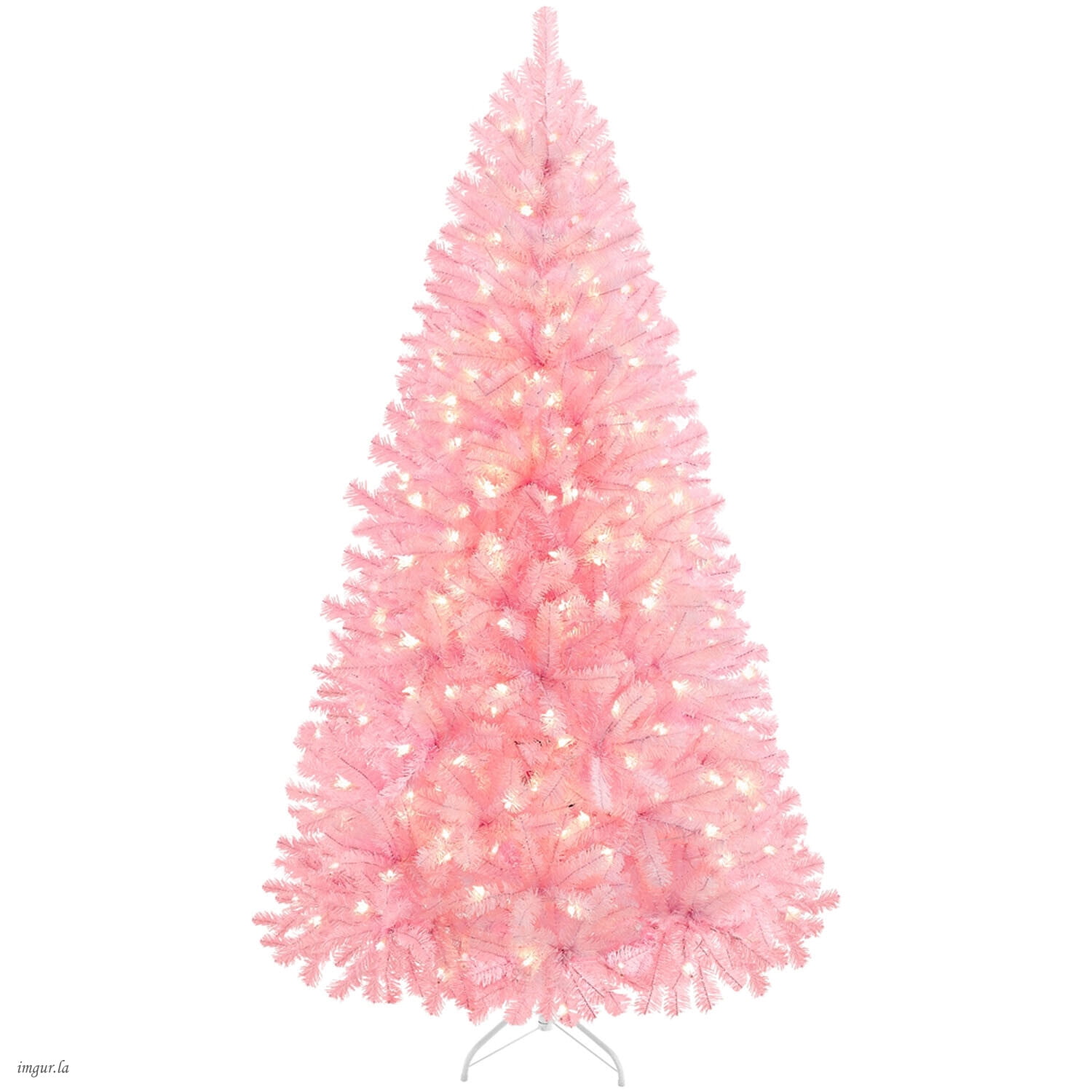 Alden Design 6FT Artificial Pre-lit Christmas Fir Tree with Foldable Stand and 300 LED Warm Lights,Pink