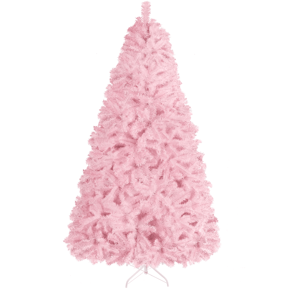Alden Design 6FT Hinged Fir Artificial Christmas Tree with Foldable Stand, Pink