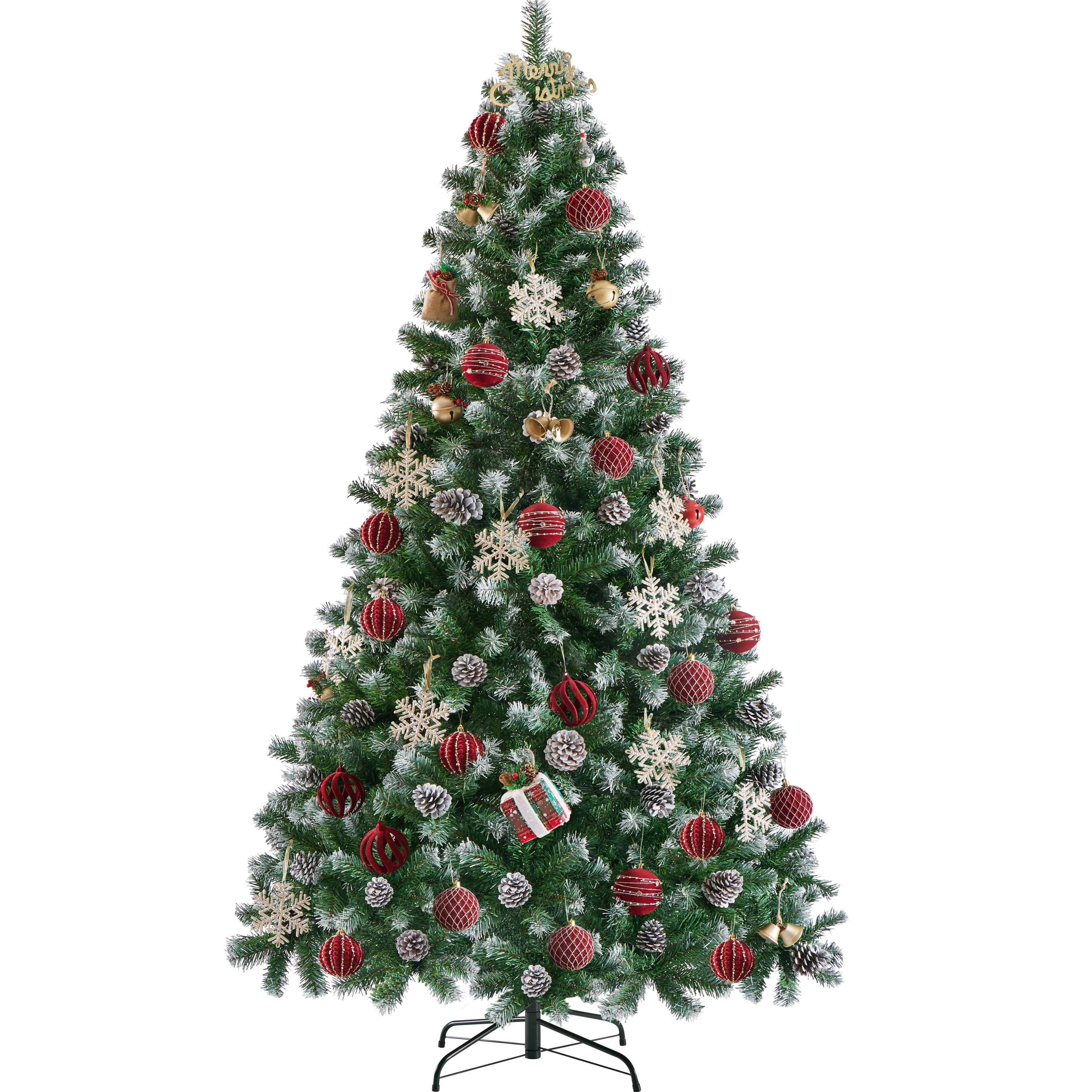 Alden Design 6FT Pre-Decorated Frosted Artificial Fir Christmas Tree with Pinecones & Stand Included, Green
