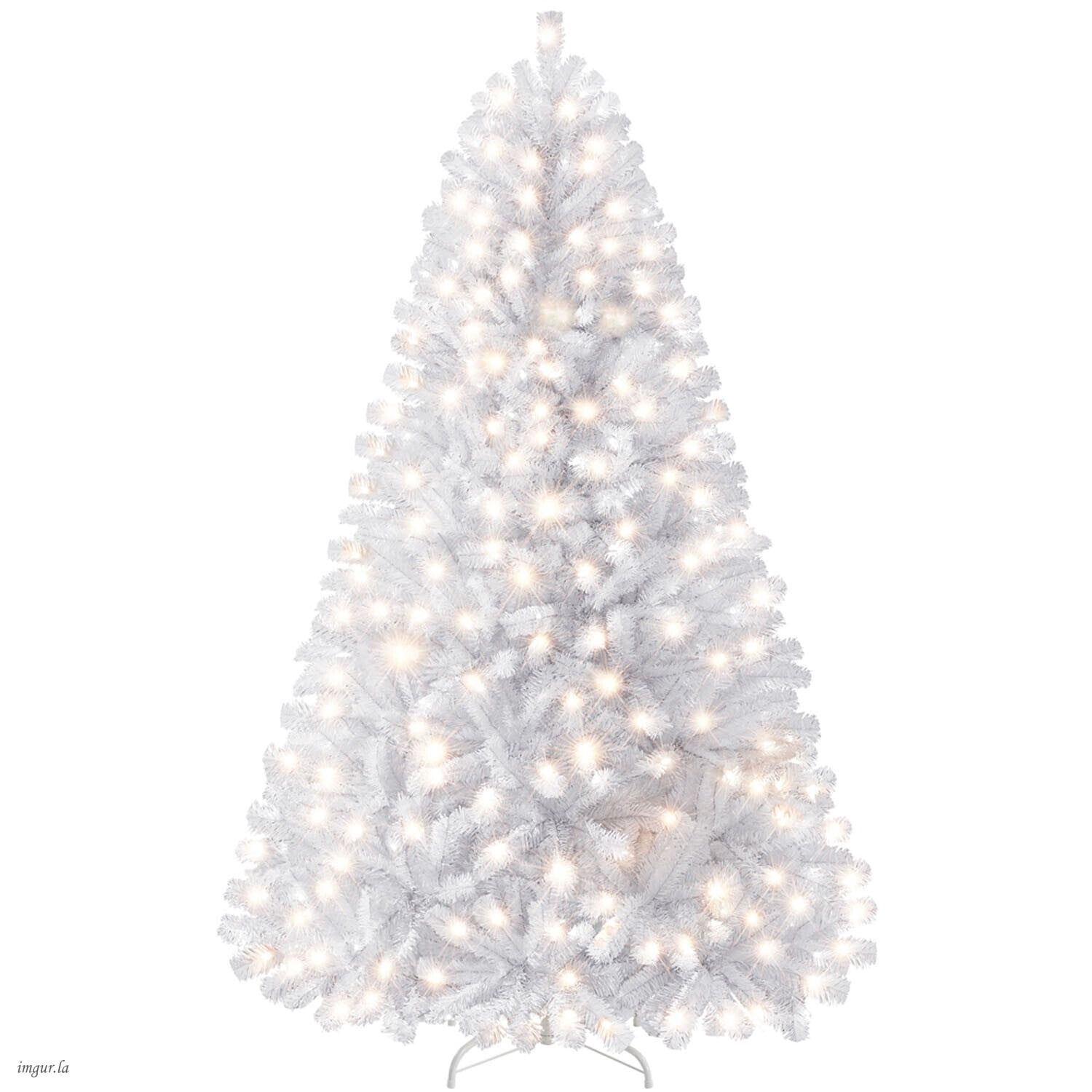Alden Design 6FT Pre-lit Artificial Hinged Christmas Fir Tree with Stand and 300 LED Warm Lights,White