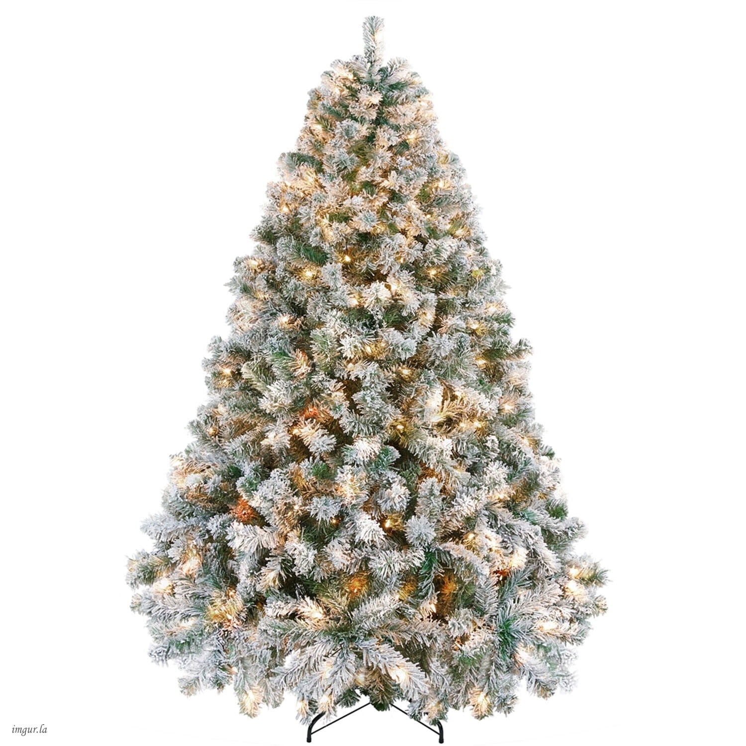 Alden Design 6FT Pre-lit Flocked Artificial Christmas Tree with Warm Lights and Foldable Stand,Green&White