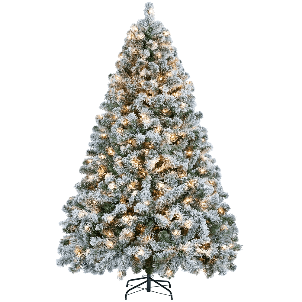 Alden Design 6Ft Pre-lit Flocked Artificial Christmas Tree with Foldable Stand, Green