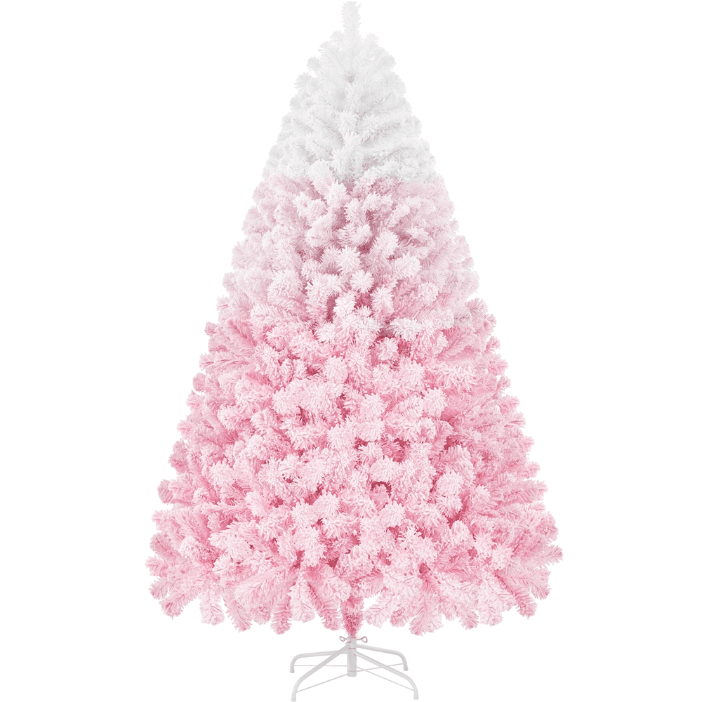 Alden Design 6Ft Unlit Flocked Artificial Christmas Tree with Foldable Stand, Pink Gradient