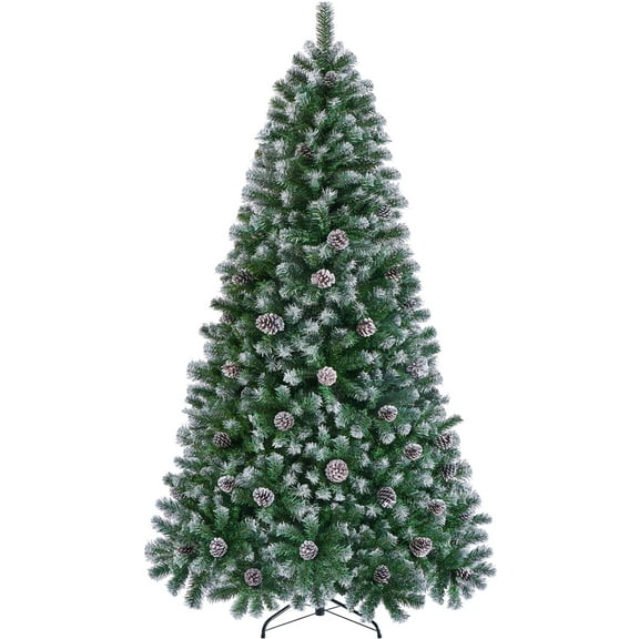 Alden Design 6ft Pre-lit Frosted Artificial Christmas Tree with Pinecones, Green