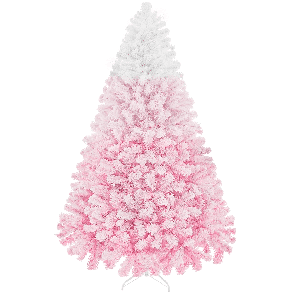 Alden Design 7.5 FT Artificial Snow Flocked Christmas Tree with 250 Lights, Pink Gradient