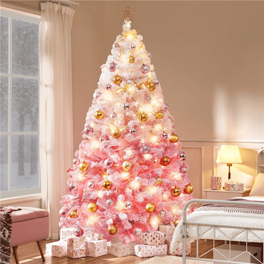 Alden Design 7.5 FT Artificial Snow Flocked Christmas Tree