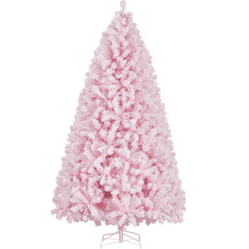 Alden Design 7.5 Ft Pre-lit Flocked Christmas Tree with Warm Lights, Pink