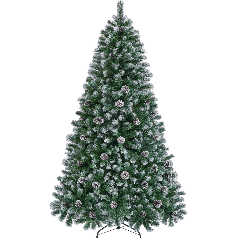Alden Design 7.5 Ft Pre-lit Frosted Artificial Christmas Tree with Pinecones, Green