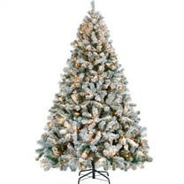 Alden Design 7.5 ft Pre-Lit Flocked Christmas Tree with Warm Lights, Frosted White