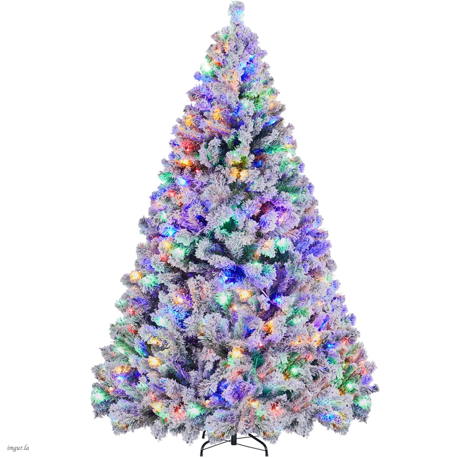 Alden Design 7.5FT Artificial Hinged Fir Pre-lit Flocked Christmas Tree with Foldable Stand and LED Lights,Green & White