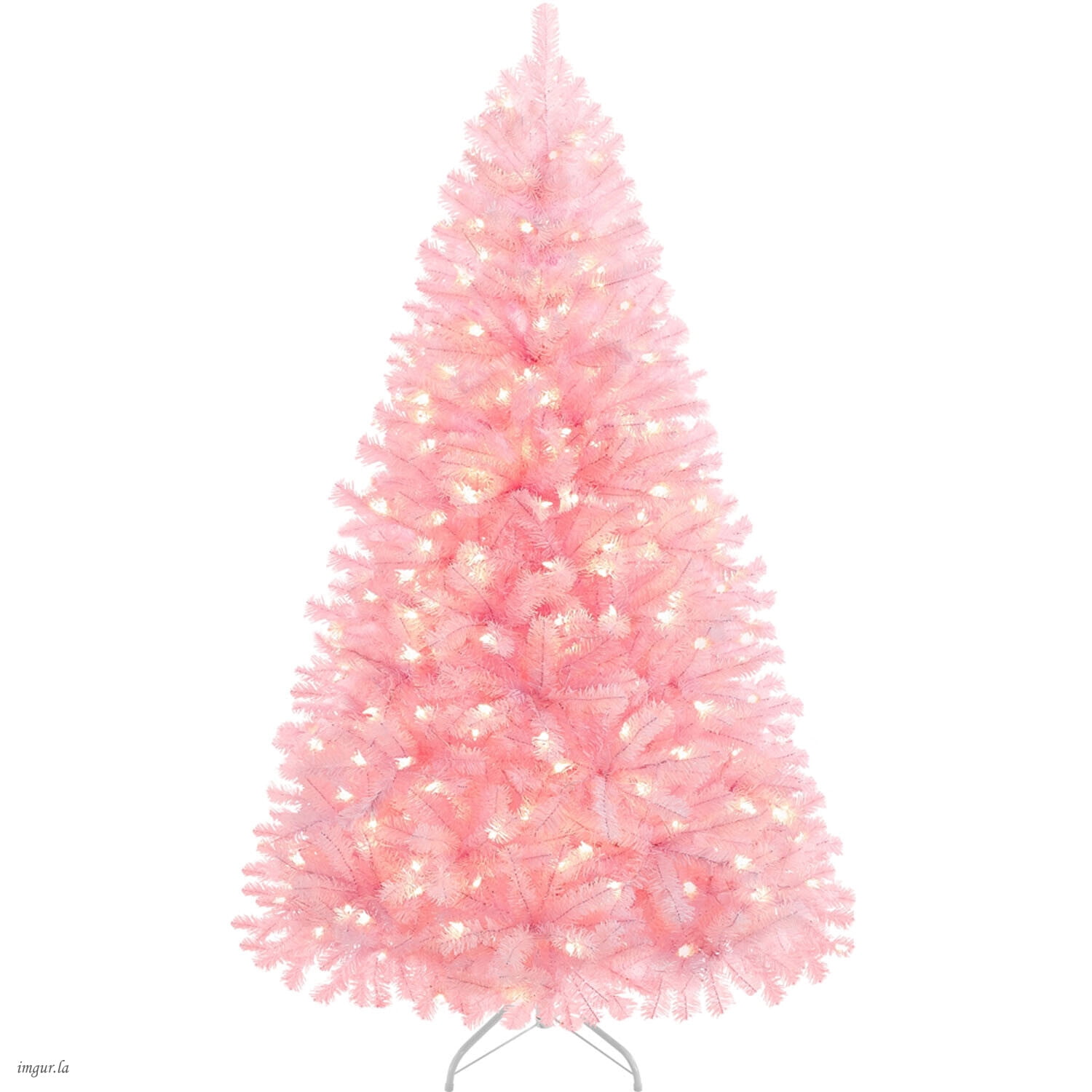 Alden Design 7.5FT Artificial Pre-lit Christmas Fir Tree with Foldable Stand and 550 LED Warm Lights,Pink