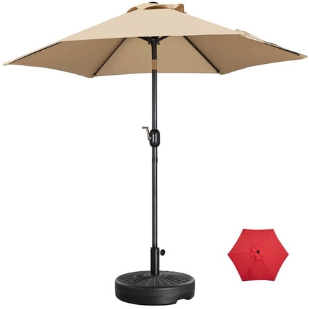 Alden Design 7.5FT Patio Umbrella with 20" Patio Umbrella Base Stand,Tan