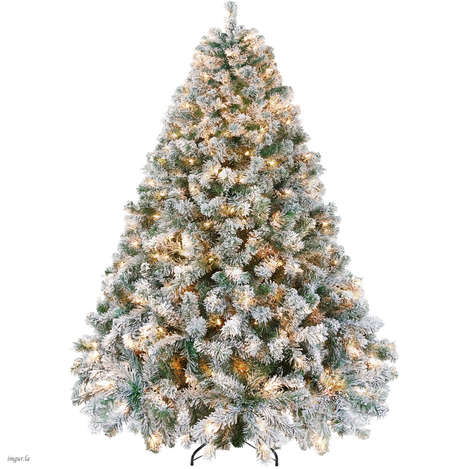 Alden Design 7.5FT Pre-lit Flocked Artificial Christmas Tree with Warm Lights,Artificial Tree with Foldable Stand, Green&White