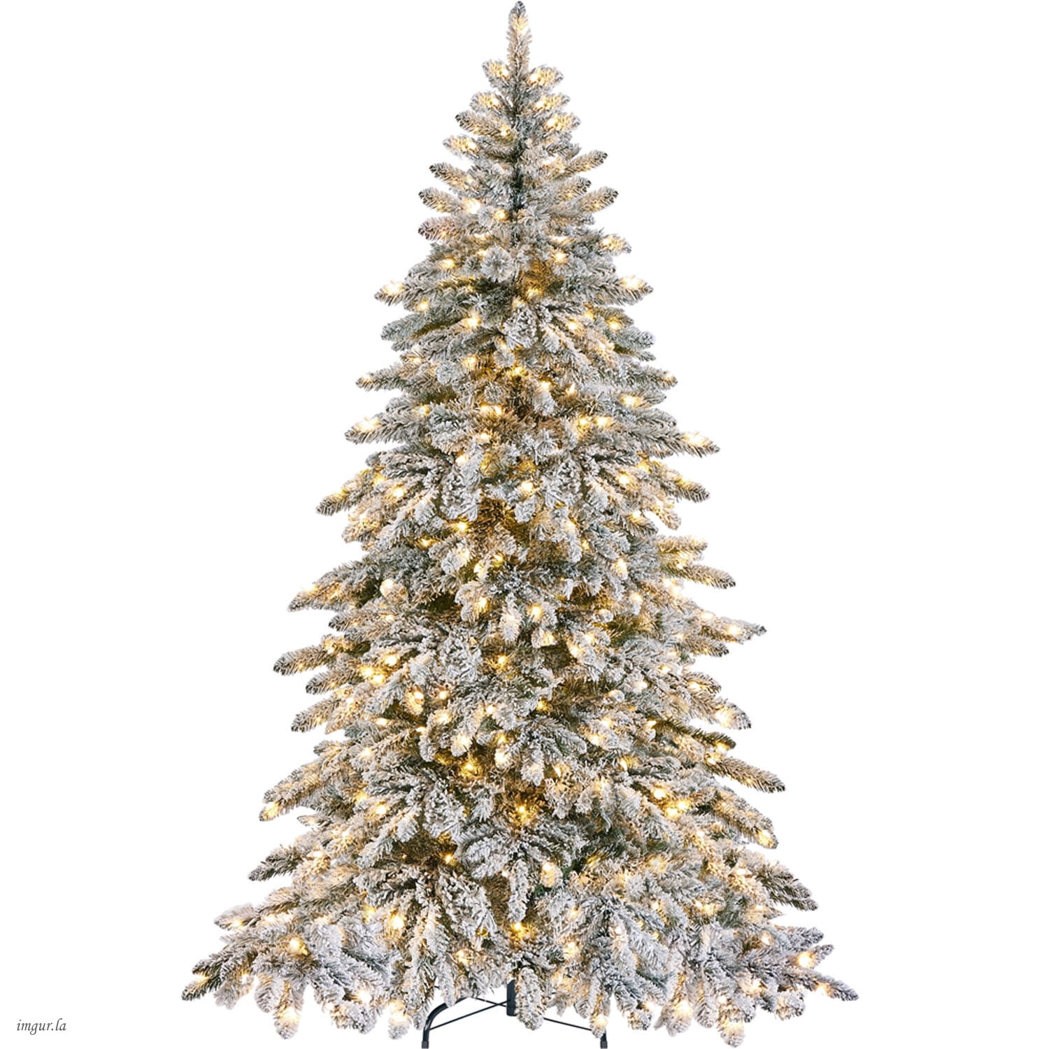 Alden Design 7.5FT Pre-lit Snow Flocked Christmas Tree, Christmas Fir Tree with LED Lights and Foldable Stand, Green & White