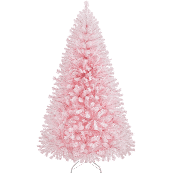Alden Design 7.5Ft Pre-lit Artificial Christmas Tree with Foldable Stand, Pink