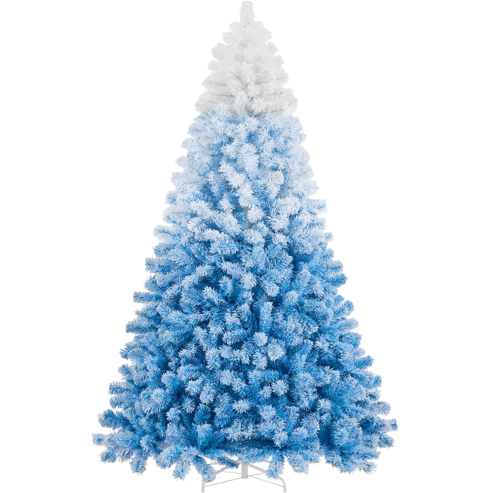 Alden Design 7.5Ft Pre-lit Flocked Artificial Christmas Tree with 550 Multicolored LED Lights, Lake Blue Gradient