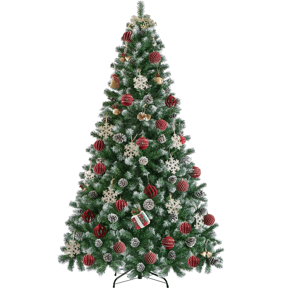 Alden Design 7.5ft Pre Decorated Frosted Artificial Christmas Tree with Stand, Green