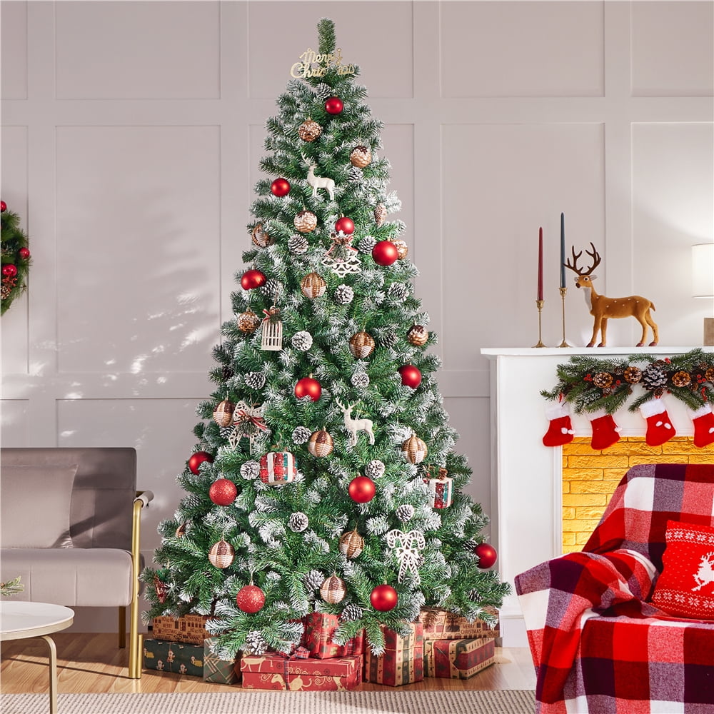 Alden Design 7.5ft Pre Decorated Frosted Artificial Christmas Tree with