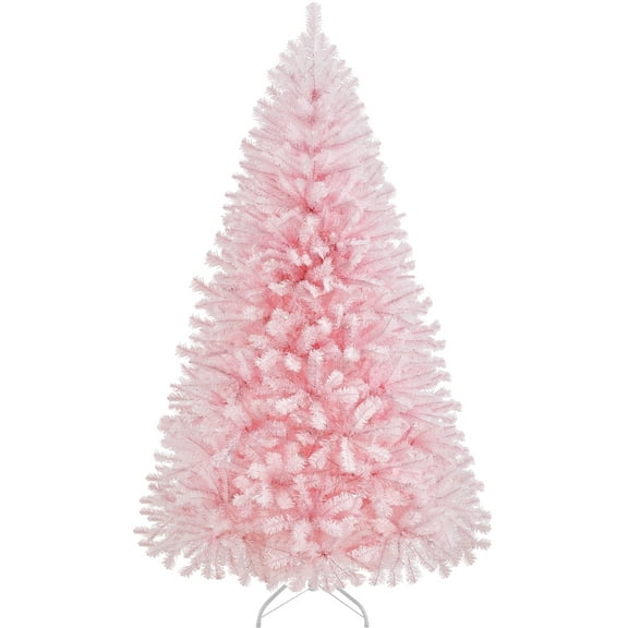 Alden Design 7.5ft Pre-Lit Fir Artificial Christmas Tree with Foldable Stand, Pink