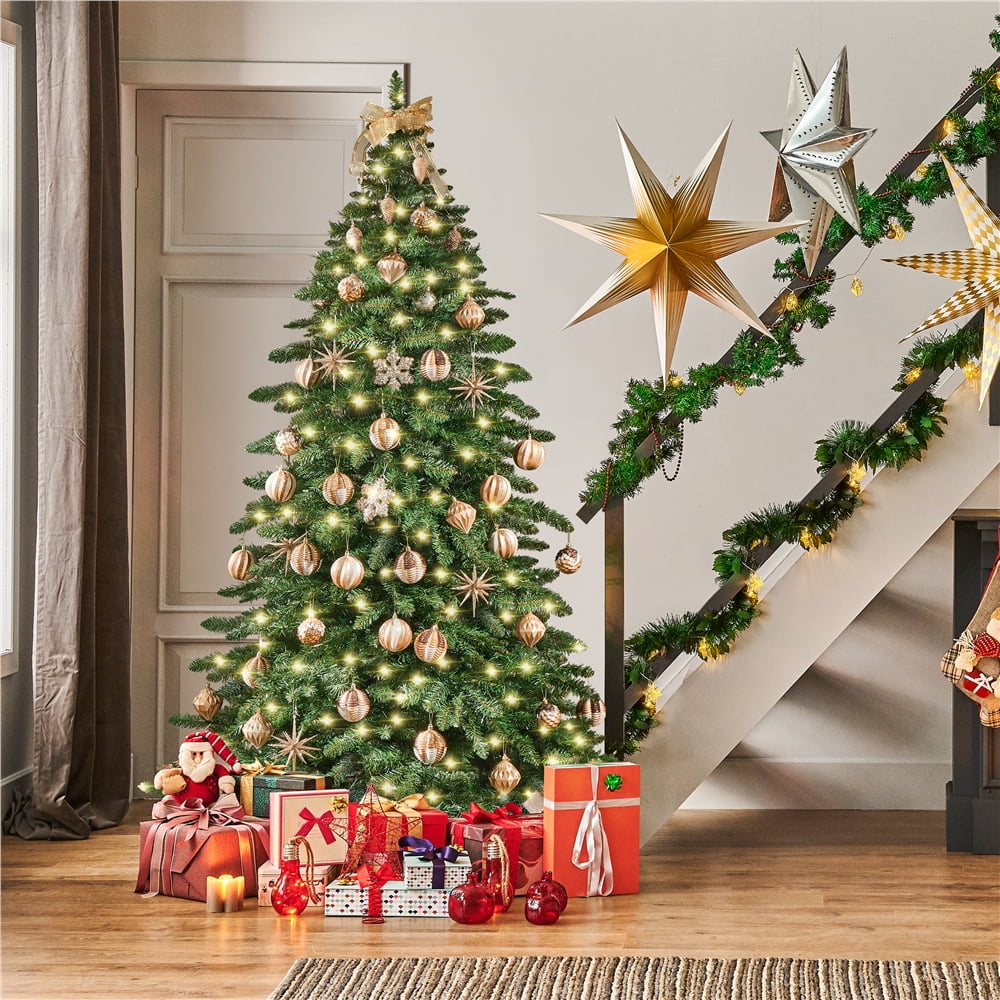 Alden Design 7.5ft Pre-lit Artificial Christmas Tree with Stand, Green