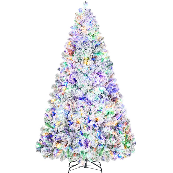 Alden Design 7.5ft Pre-lit Flocked Artificial Christmas Tree with 550 LED Lights for Holiday Decorative, White