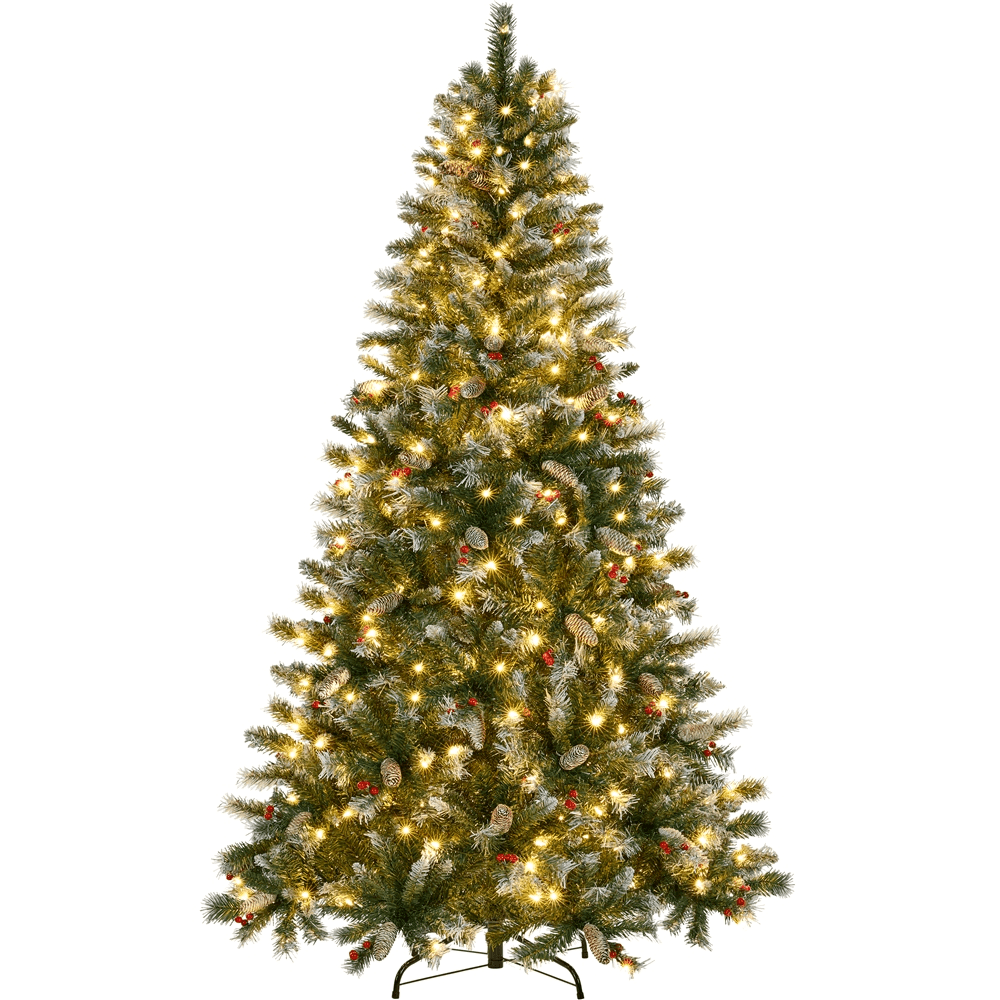 Alden Design 7.5ft Pre-lit Frosted Artificial Christmas Tree with Pinecones, Green
