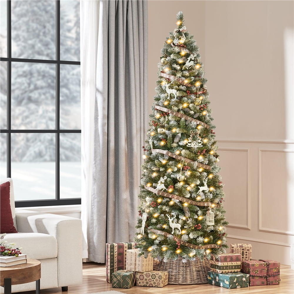 Alden Design 7.5ft Prelit Frosted Artificial Christmas Tree with Stand