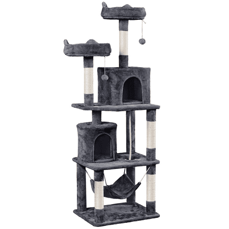 Alden Design 70?H Multi Level Cat Tower Tree with 2 Condos & 2 Foam-Padded Perches for Medium/Large Cats, Light Gray