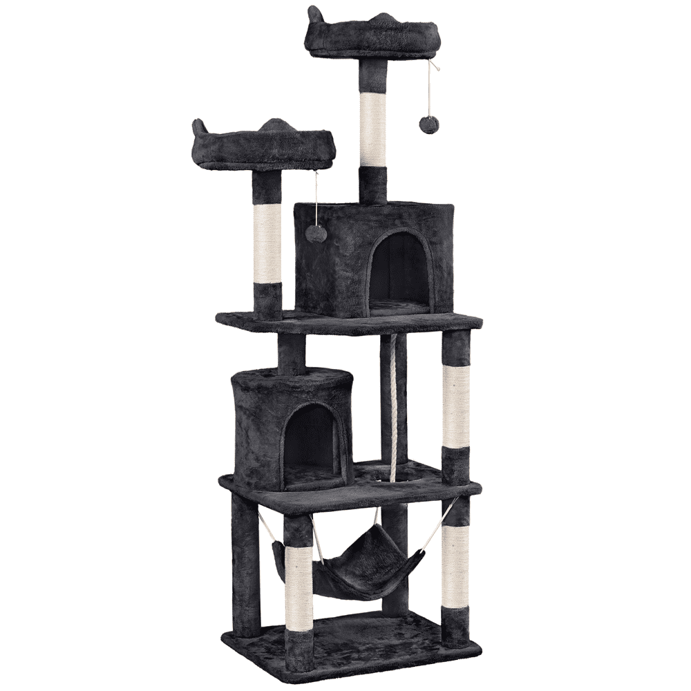 Alden Design 70″ H Multi Level Cat Tree Tower with 2 Foam-Padded Perches, Black