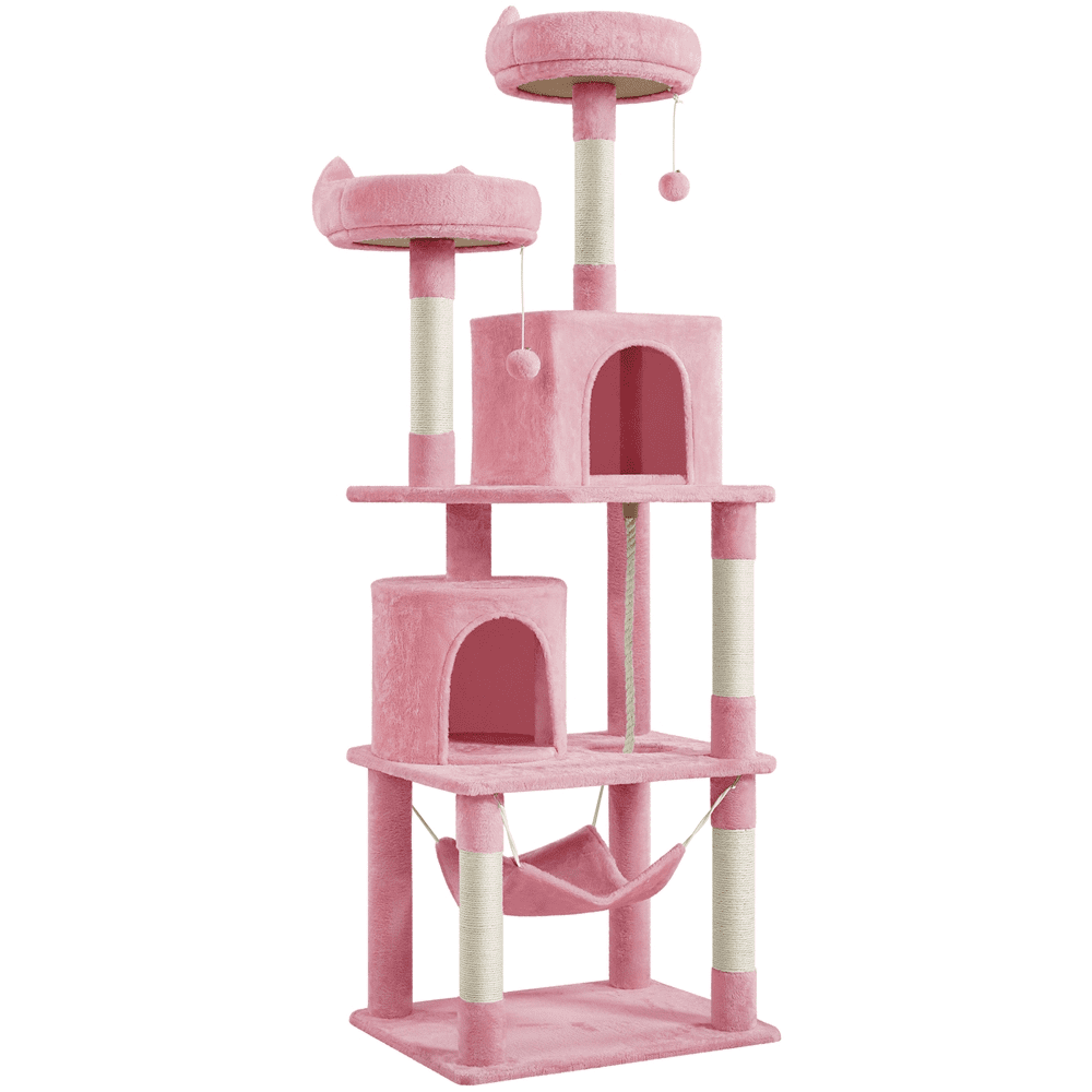 Alden Design 70″ H Multi Level Cat Tree Tower with 2 Foam-Padded Perches, Pink