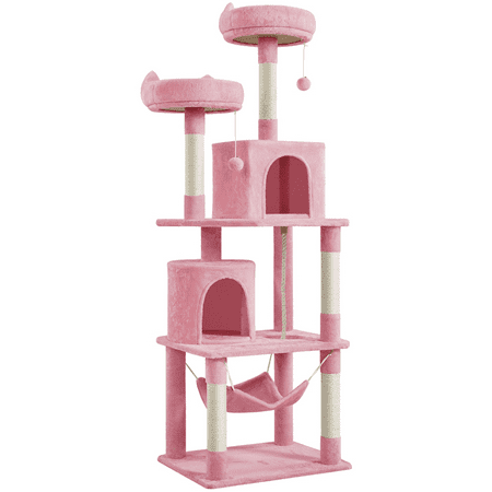 Alden Design 70? H Multi Level Cat Tree Tower with 2 Foam-Padded Perches, Pink