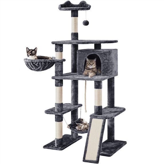Alden Design 70" Cat Tree with Condo and Scratching Post Tower, Dark Gray
