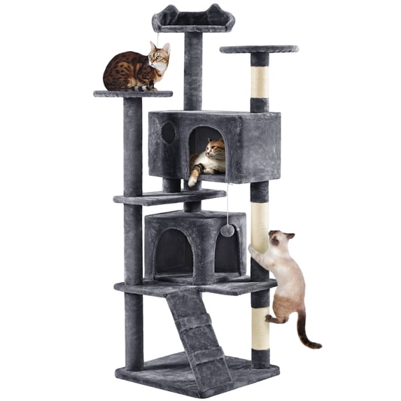 Alden Design 70" H Double Condo Cat Tree with Scratching Post Tower, Dark Gray
